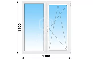 Двухстворчатое пластиковое окно 1300x1400 Г-ПО
